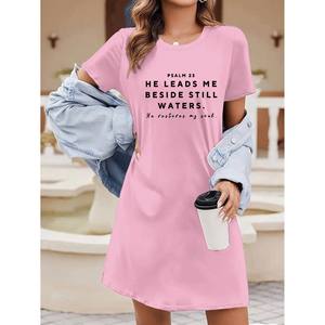 Vestido Casual Elástico Personalizado a Medida, Largo hasta la Rodilla, Silueta Recta, Elegante, para Mujer, con Estampado de Salmo 23: Él <span class=keywords><strong>me</strong></span> guía aún - Product Image 3