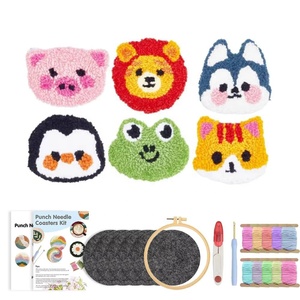Kit de Démarrage Complet Fait Main pour Sous-Verre en Point de Croix au Poinçon, Kit de Broderie Complet avec Cerceau et Toile, Thème Animal DIY pour Vaisselle, Idéal pour l'Entrée dans une Nouvelle Maison - Product Image 2