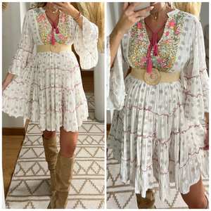 Main bloc imprimé robe été porter une robe midi courte soie indienne pure robe boho hippy floral imprimé mariage et fête porter - Product Image 5