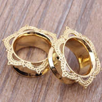 Tunnel d'oreille creux à motif floral, double évasement, plug d'oreille, jauge, piercing, bijou de corps, plug d'oreille type selle