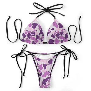 Costume da bagno bikini a due pezzi con stampa mimetica rosa, blu <span class=keywords><strong>e</strong></span> gialla, modello triangolare con laccetti laterali, per <span class=keywords><strong>spiaggia</strong></span> <span class=keywords><strong>e</strong></span> piscina - Hot Sale - Product Image 5