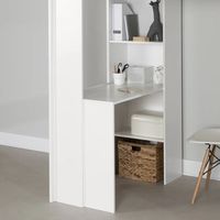 Cama alta infantil con escritorio y armario, litera de madera maciza blanca con escalera y cajonera, para niños, niñas, adolescentes y estudiantes