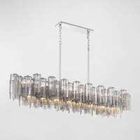 Lustre LED moderne classique personnalisé de luxe pour salon, salle à manger, lampe suspendue rectangulaire gris fumé