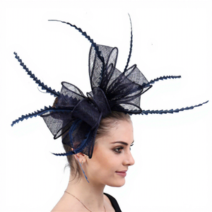 Nouvel Arrivage Chapeau de Cérémonie pour Femme, Accessoire de Mariage Fait Main avec Grand Nœud et Plumes, Fascinator Derby Ascot en Sinamay, Coiffe d'Intérieur - Product Image 2