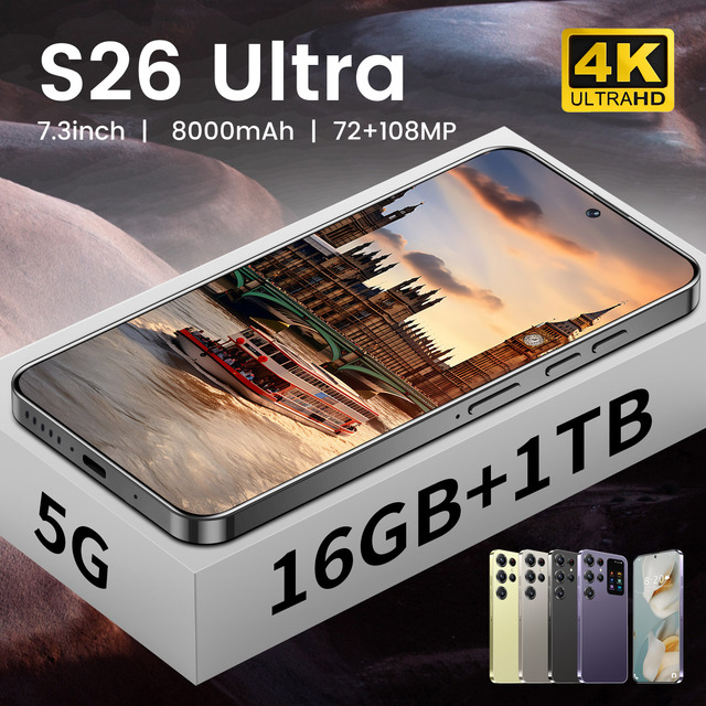 Unlocked S26 Ultra 5G Android 14 Dual SIM Card 16GB RAM 1TB ROM OLED 90Hz Large Screen Gaming Smartphone