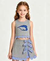 Ensemble 2 pièces personnalisé pour femmes et jeunes filles, style sport, à carreaux vichy, avec robe sans manches et jupe à volants, en satin, coupe moulante, très élastique, style estival et élégant
