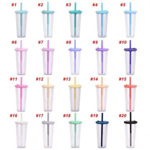 Cross-border Promotional Double-layer <b>Plastic</b> Cups with Lid and Straw Transparent <b>Plastic</b> Water <b>Bottle</b> 16OZ <b>Drink</b> Cup with logo - Product Image 2