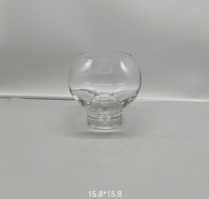 Florero de cristal transparente de vientre redondo soplado a mano con base gruesa Centro de mesa de flores artesanal - Product Image 1