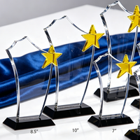 Trophée en cristal K9 personnalisé avec gravure, couleur transparente et bleue, cadeau d'entreprise souvenir étoile dorée, coffret cadeau