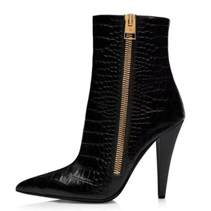 Bottines à bout pointu pour femmes, imprimé animal, talon aiguille, fermeture éclair latérale en métal, chaussures sexy à talons hauts, courtes - Product Image 1