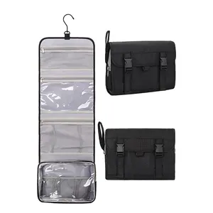 Sac à cosmétiques personnalisé pliable et étanche en nylon Outils de maquillage Rangement pour le rasage Trousse de toilette de voyage suspendue pour hommes