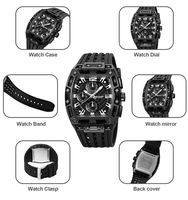 Chronographe sportif, boîtier PC irrégulier de grande taille, cristal en résine, quartz, résistant à l'eau 3 BAR, fonction chronomètre, disponible en plusieurs coloris