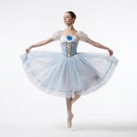 Tutu de ballet long bleu et blanc romantique, corset à lacets, Giselle & La Fille Mal Gardée, costume de scène professionnel