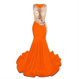 2024 pure O cou argent perlé strass africain noir filles Satin luxe soirée <span class=keywords><strong>Gala</strong></span> robes Orange sirène <span class=keywords><strong>longue</strong></span> <span class=keywords><strong>robe</strong></span> <span class=keywords><strong>de</strong></span> bal - Product Image 1