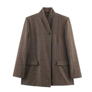 PB&ZA Giacca Blazer da Donna 2025 Nuova Moda in Twill a Spina di Pesce con Ricamo a Mano Chiusura con Cerniera Vintage Manica Lunga - Product Image 1
