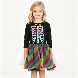 Vestito Tutu per Bambine con Stampa <span class=keywords><strong>Scheletro</strong></span> Vampiro per Halloween e Pasqua, Top Nero con Gonna in Tulle Arcobaleno, Ecologico per Bambini - Product Image 6