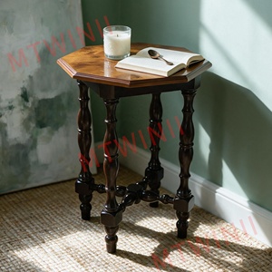 Mesa Auxiliar Compacta <span class=keywords><strong>de</strong></span> Madera <span class=keywords><strong>de</strong></span> Burl Octogonal, Patas <span class=keywords><strong>de</strong></span> Madera <span class=keywords><strong>de</strong></span> Caucho Torneadas a <span class=keywords><strong>Mano</strong></span>, 17x17x23.6 pulgadas, Acabado en Nogal, para Sala <span class=keywords><strong>de</strong></span> Estar, Dormitorio - Product Image 5