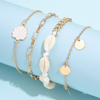 Summer Beach Cuban Style Natural Shell Round Coin Tassel Charming Gold Pendant Chain Fine Jewelry Shell Anklet for Women