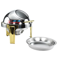 Plat de service ovale/rond en acier inoxydable doré pour buffet, chauffe-plat avec pieds et poignées dorés pour la restauration en gros