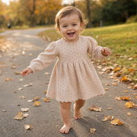 Ensemble robe et body tricotés pour bébé Pinuotu, manches bouffantes, bordure picotée, couleur nude, nouveau-né, OEM ODM sur mesure
