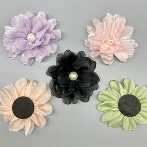 Organza Flower Fabric Hair Accessory 3D Camellia Pearl Center Wedding <b>Decor</b> For Clothing <b>Shoes</b> Bags - Product Image 3
