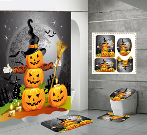 Set di tende da doccia in poliestere di Halloween personalizzato con cabina Horror zucca fantasma notte foresta <span class=keywords><strong>bagno</strong></span> decorazione antiscivolo tappeto <span class=keywords><strong>bagno</strong></span> - Product Image 2