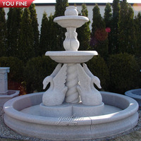 Fontaine en marbre blanc à deux niveaux YOUFINE, colonne spirale sculptée à la main, sculpture d'oiseau, élément aquatique en pierre pour l'entrée de villa et l'aménagement paysager