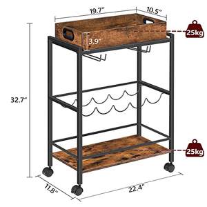 รถเข็นไม้สไตล์อุตสาหกรรมวินเทจทันสมัยสำหรับบ้านโรงแรมที่มีล้อโลหะสำหรับวางไวน์ - Product Image 5