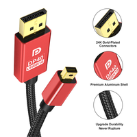 Mini port d'affichage tressé rouge pour afficher le connecteur plaqué or de câble de Port 8K 60Hz 4k 144Hz Mini DP au câble de DP pour la TV
