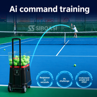 Machine à balles de tennis portable et pliable, capacité de 140 balles, intervalle de 1,8 à 9 secondes, contrôle par application, batterie 12V-18AH, entraînement pour club et école