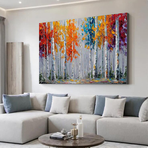 Peinture à l'huile abstraite faite à la main, grand paysage forestier coloré, toile texturée impasto moderne, <span class=keywords><strong>d</strong></span>écoration murale originale - Product Image 1