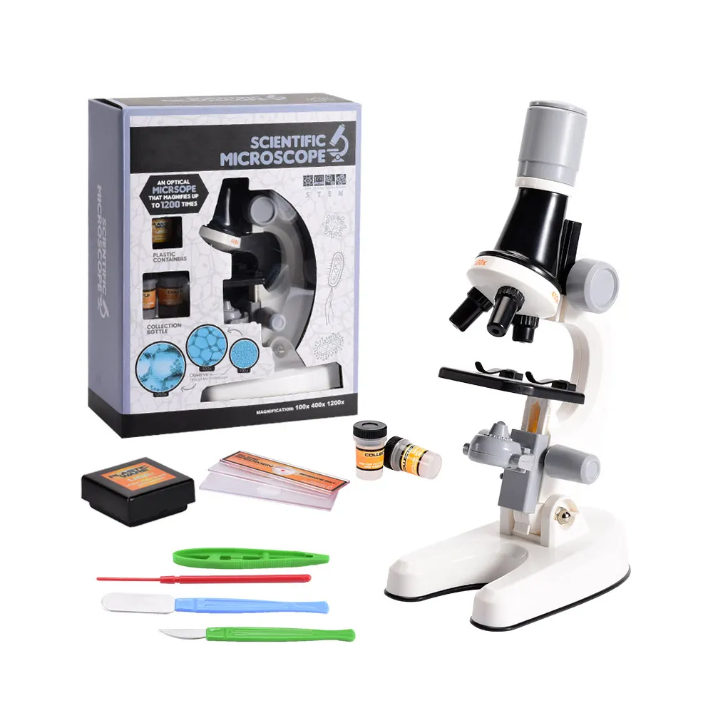 Science Experiment Kit for Kids Scientific Microscope 100x-1200x Educational Stem Kit Microscope with Light