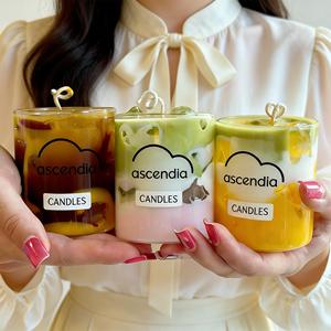Bougie parfumée Ascendia en cire de soja, dans un bocal en verre, faite à la main, aromathérapie, parfum dessert, décoration d'intérieur, style mignon, forme cylindrique - Product Image 1