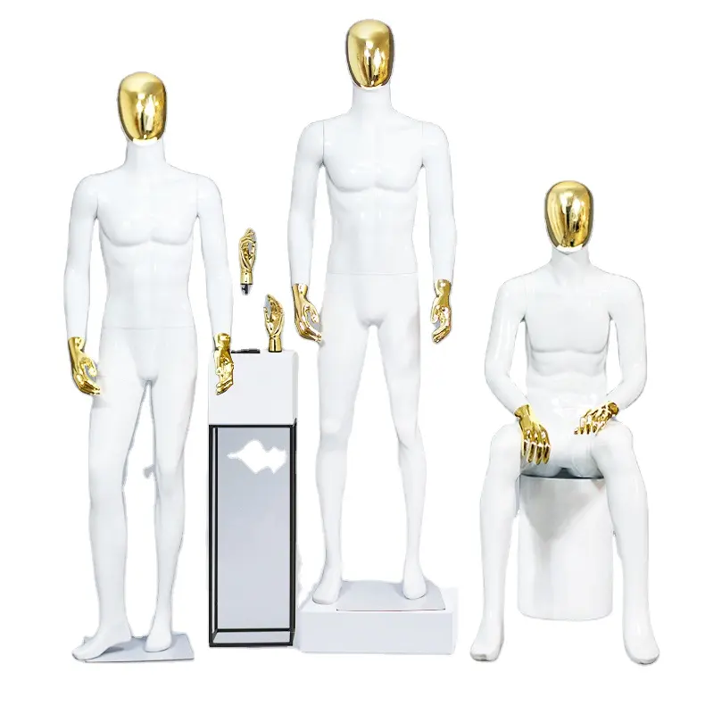 Maniquíes de cuerpo completo para hombre, trajes de maniquíes masculinos a la moda, color blanco brillante con cabeza