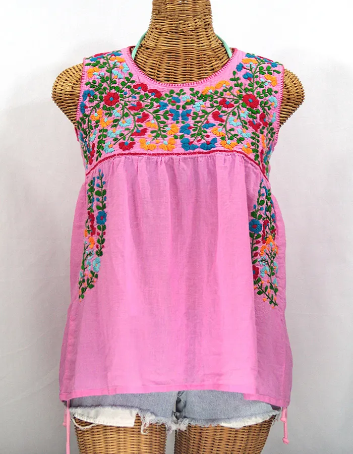 Blusa rosa sem mangas com flores bordados, cor, rosa, com flores, coloridas, verão, tops stc128 2023 2023