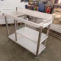 Plan de travail en acier inoxydable à trois niveaux, table d'opération pour cuisine commerciale, table de travail pour cuisine professionnelle, assemblée et emballée avec roulettes