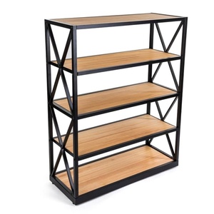 Khung thép x-Đơn vị kệ mặt với 5 tầng gỗ rắn, mở lại-Hiển thị lưu trữ trang trí văn phòng tự nhiên-Bán buôn - Product Image 1