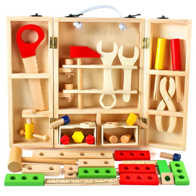 Juego de Herramientas de mantenimiento de madera Montessori para bebé, juguetes educativos para niños, combinación de ajuste de tuercas, Juguetes DIY para niños, regalo