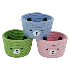 Small Bear Cotton Rope Basket Baby Basket Cute Kids Basket for Organization Stuffed Animal Storage Hamper for Pen, Tissue, Candy