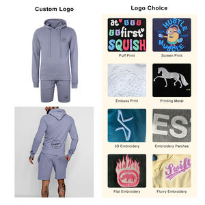 Conjunto de ropa deportiva de otoño para hombre, chándal de entrenamiento para correr con estampado de algodón 100% personalizado, pantalones cortos con capucha y cordón de Color sólido - Product Image 3