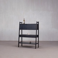 Étagère de présentation minimaliste Wabi-Sabi japonaise en bois massif teinté avec tiroirs, bibliothèque multi-niveaux