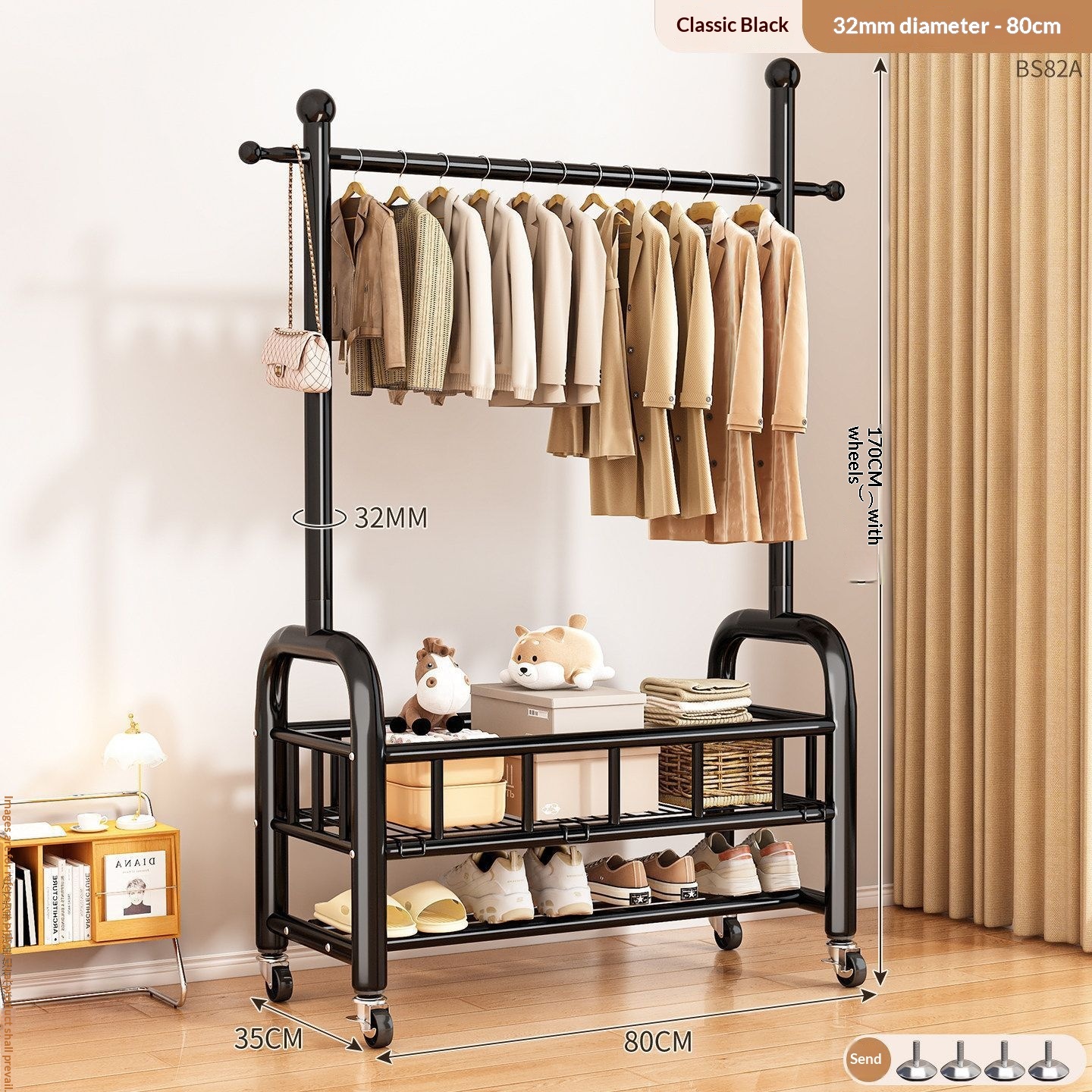 clothes hanger-32-tube single bar-80 cm-black