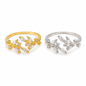 Anello aperto con design a foglia, regolabile, per coppie, accessorio alla moda per dita, per donne e uomini - Product Image 1