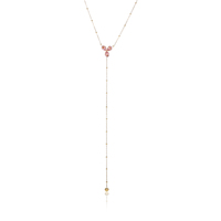 NIMAI Fine Jewelry Collier simple en acier inoxydable plaqué or 18 carats à trois feuilles en forme de Y Collier en zircon rose Bikini Collier à pampilles