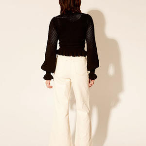 Maglione Pullover da donna in <span class=keywords><strong>maglia</strong></span> <span class=keywords><strong>di</strong></span> cotone 100% stile Y2K girocollo con maniche lunghe e righe <span class=keywords><strong>di</strong></span> <span class=keywords><strong>pizzo</strong></span> nero per la stagione autunnale - Product Image 4