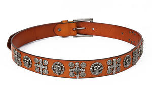 ファッションスカルクロスウエスタンリベットスタッズパンクメンズレディース100% 牛革本革ベルト - Product Image 6