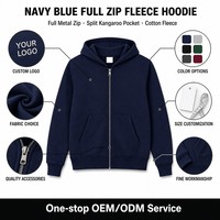 Sweat à capuche entièrement zippé personnalisé de haute qualité, bleu marine, impression numérique, design minimaliste pour vêtements de sport, coton respirant épais