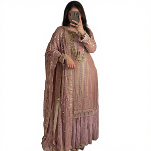 Nouveau TENNECY Ensemble haut, palazzo et dupatta en Georgette Fox de type Bollywood, réversible, à séchage rapide, respirant, infroissable et gaufré, pour tenue décontractée - Product Image 4