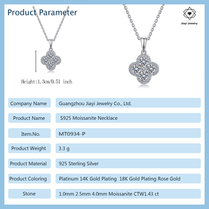 Collar con Colgante de Trébol de Cuatro Hojas con Moissanita de 1.43 CTW, Elegante y Lujoso |   Joyería de Plata de Ley S925 con Trébol Completamente Adornado - Product Image 2