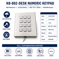 Clavier numérique industriel personnalisé KB-802-DESK, étanche IP65, en acier inoxydable, 12 touches, USB PS/2 RS232 pour machine CNC, kiosque